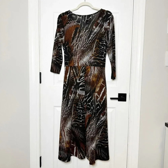 FRANK LYMAN Montreal US Size 12‎ Whiskey Grey Knit Animal Print Midi Dress - Picture 6 of 6